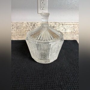 Vintage Crystal Cut & Ribbed Clear Glass Covered Candy Dish